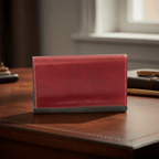 Supporto per iPad e iPhone in pelle vitello rossa con base scura, Old Angler