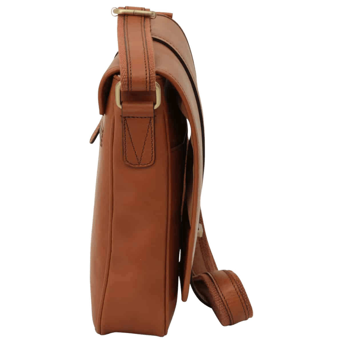 Borsa messenger marrone verticale con patta superiore e tracolla