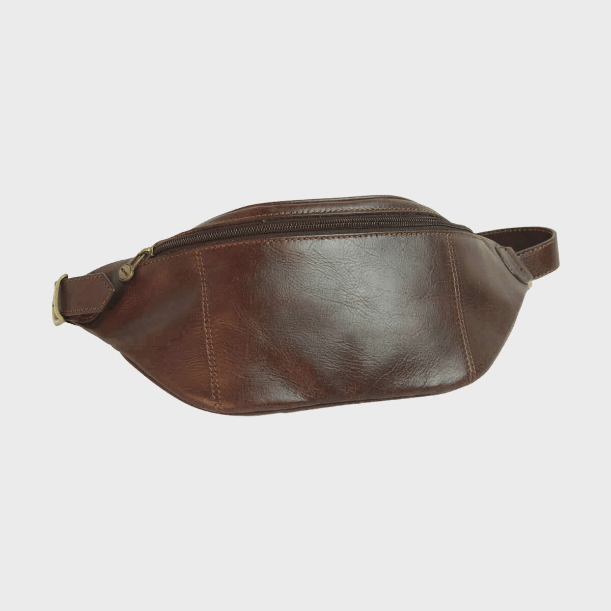 Marsupio in pelle marrone scuro laterale con tasca con zip