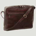 Borsa messenger in pelle pieno fiore marrone scuro con tracolla e zip frontale