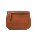 Borsa in pelle color teak con pattina e zip metallica frontale.