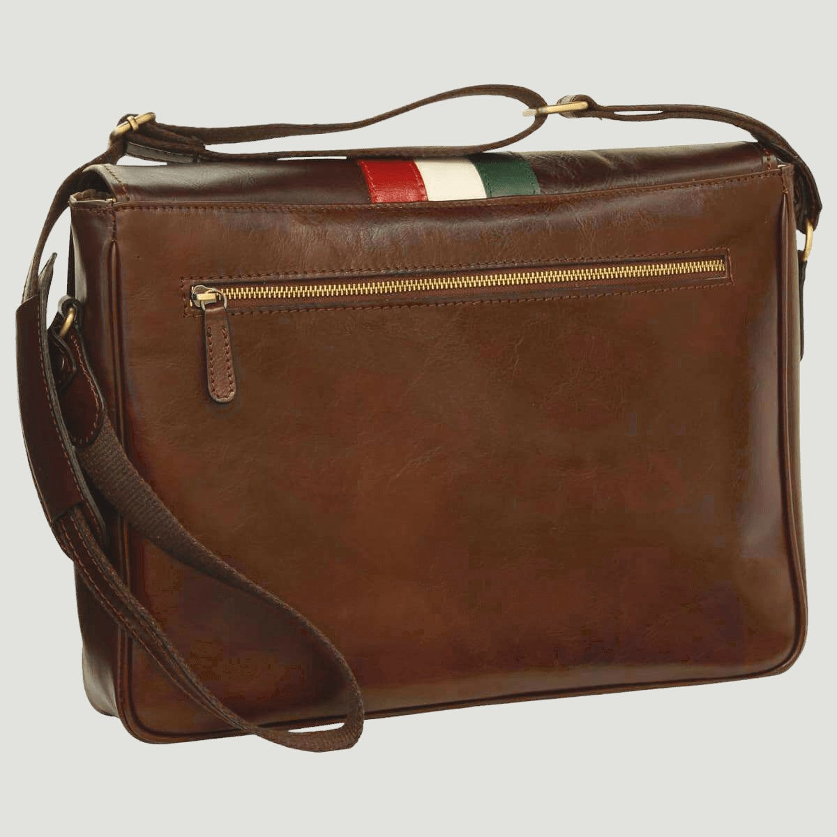 Borsa messenger in pelle marrone con tracolla e chiusura superiore con zip