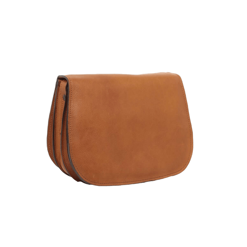 Borsa a tracolla in pelle cuoio, vista frontale, zip sulla parte alta