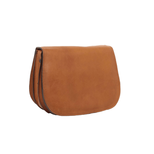 Borsa a tracolla in pelle cuoio, vista frontale, zip sulla parte alta