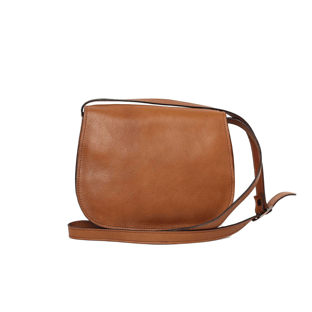 Borsa a tracolla in pelle cuoio, forma semicircolare, tracolla, chiusura zip