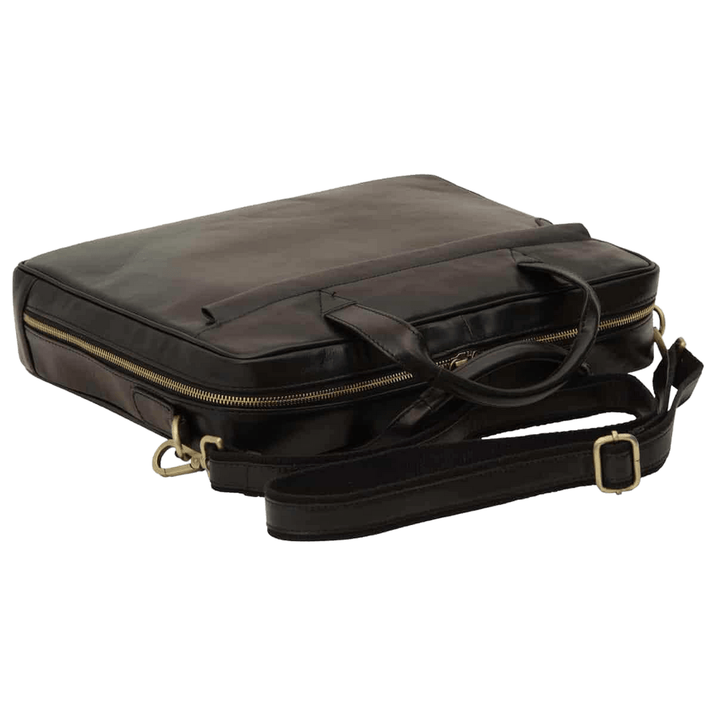 Borsa in pelle nera con tracolla e zip su due lati