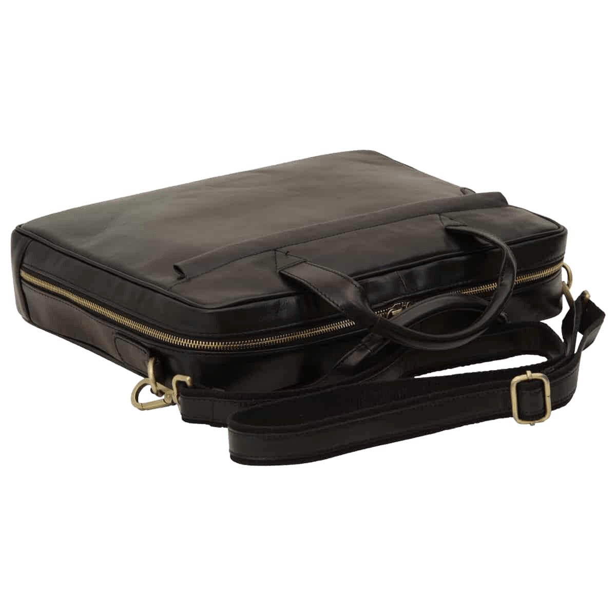Borsa in pelle nera con tracolla e zip su due lati