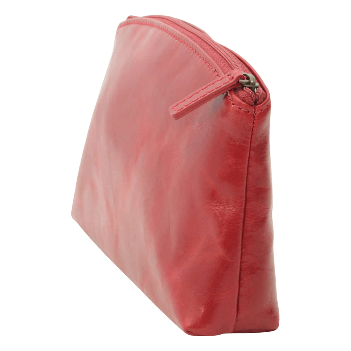 Astuccio beauty in pelle rossa con zip e tirante metallico