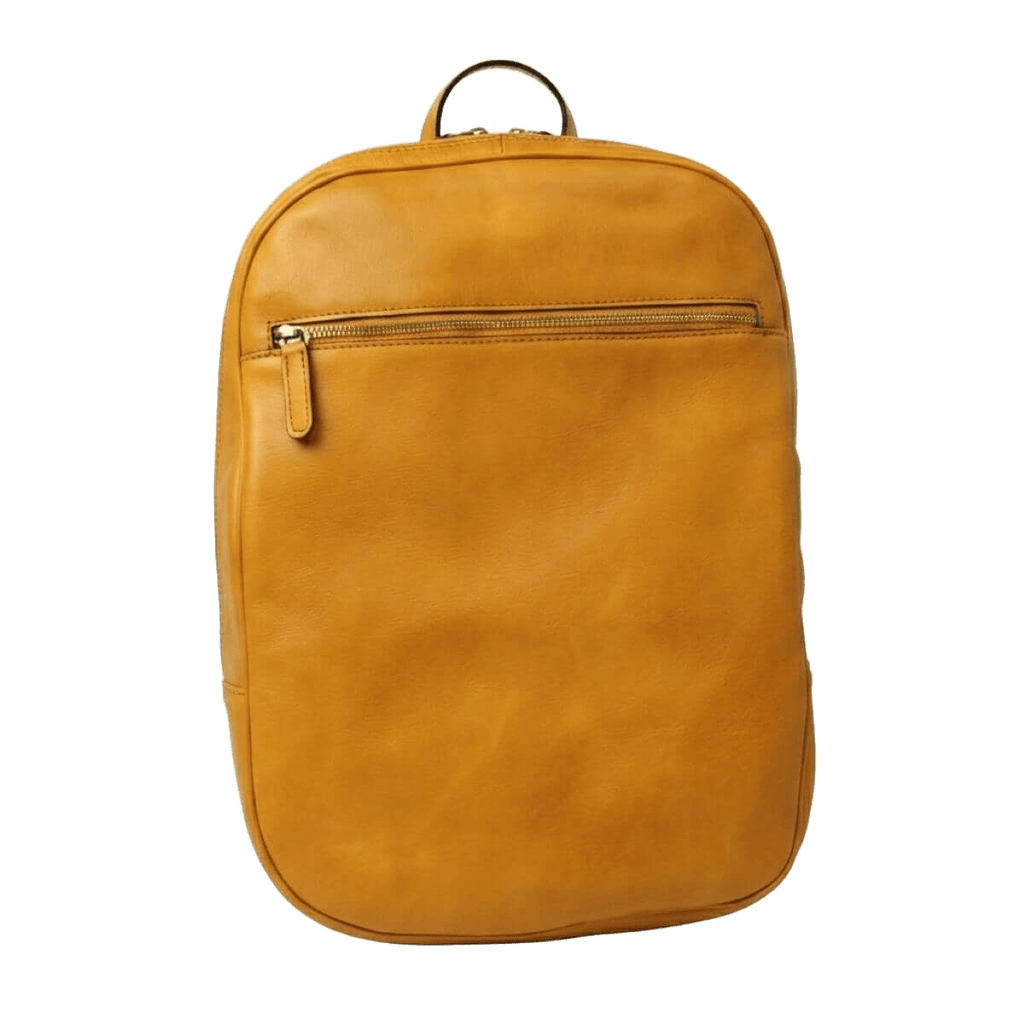 Zaino in pelle giallo ocra con zip e maniglia superiore