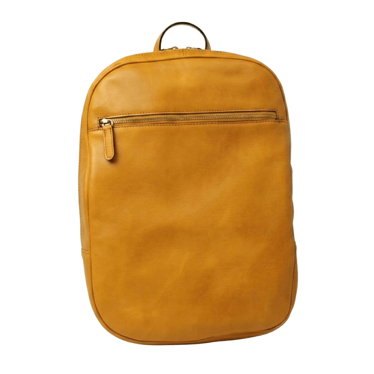 Zaino in pelle giallo ocra con zip e maniglia superiore