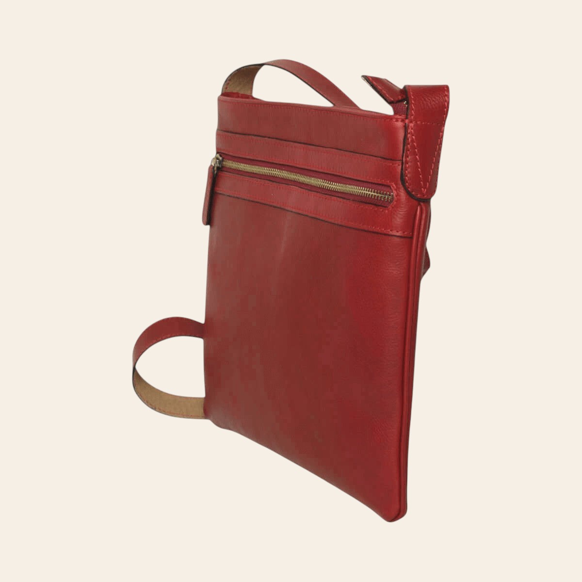 Borsa a tracolla rossa in pelle con tasca frontale con zip e tracolla corta