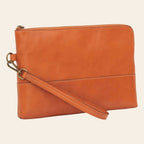 Portadocumenti in pelle marrone con zip e tracolla