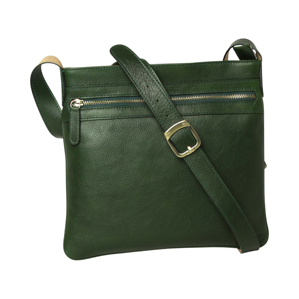 Borsa a tracolla verde con cinturino regolabile e fibbia metallica