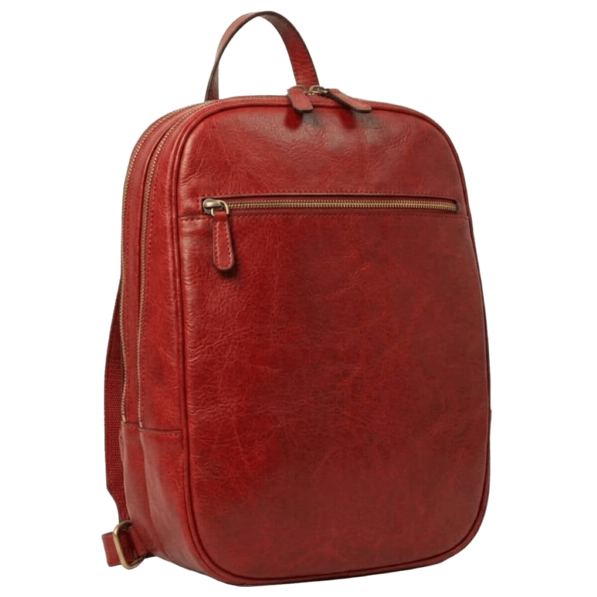 Zaino in pelle rossa con zip anteriore e tracolla regolabile