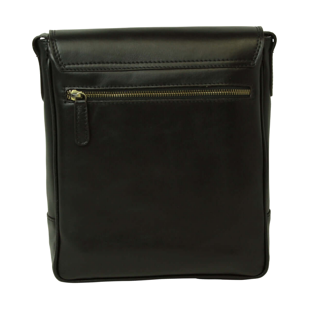 Borsa in pelle nera per I-Pad con tasca frontale e zip dorata