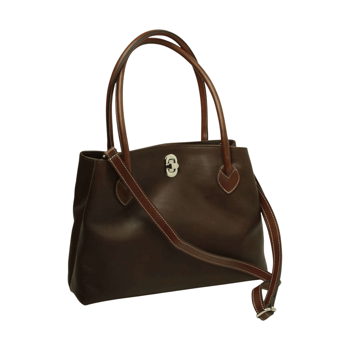 Borsa tote in pelle marrone scuro con tracolla regolabile e due manici