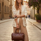 Bauletto in pelle marrone con due manici