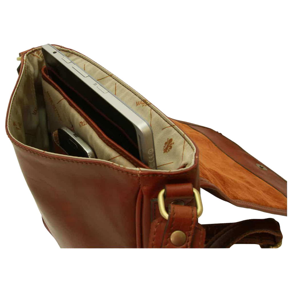 Borsa a tracolla in pelle marrone Mogano interna con tasche e organizer