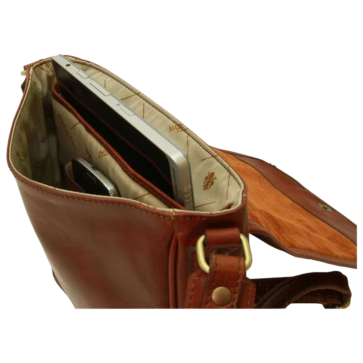 Borsa a tracolla in pelle marrone Mogano interna con tasche e organizer