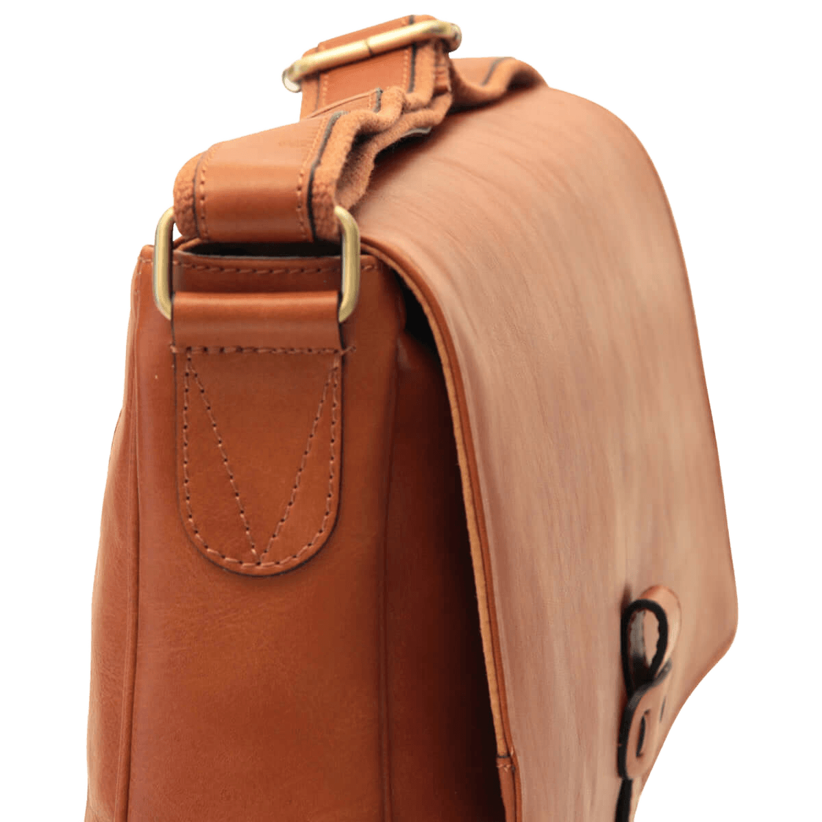 Borsa messenger in pelle marrone coloniale, chiusura con fibbia e tracolla regolabile