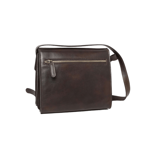 Borsa a tracolla in pelle testa di moro con zip frontale e tracolla