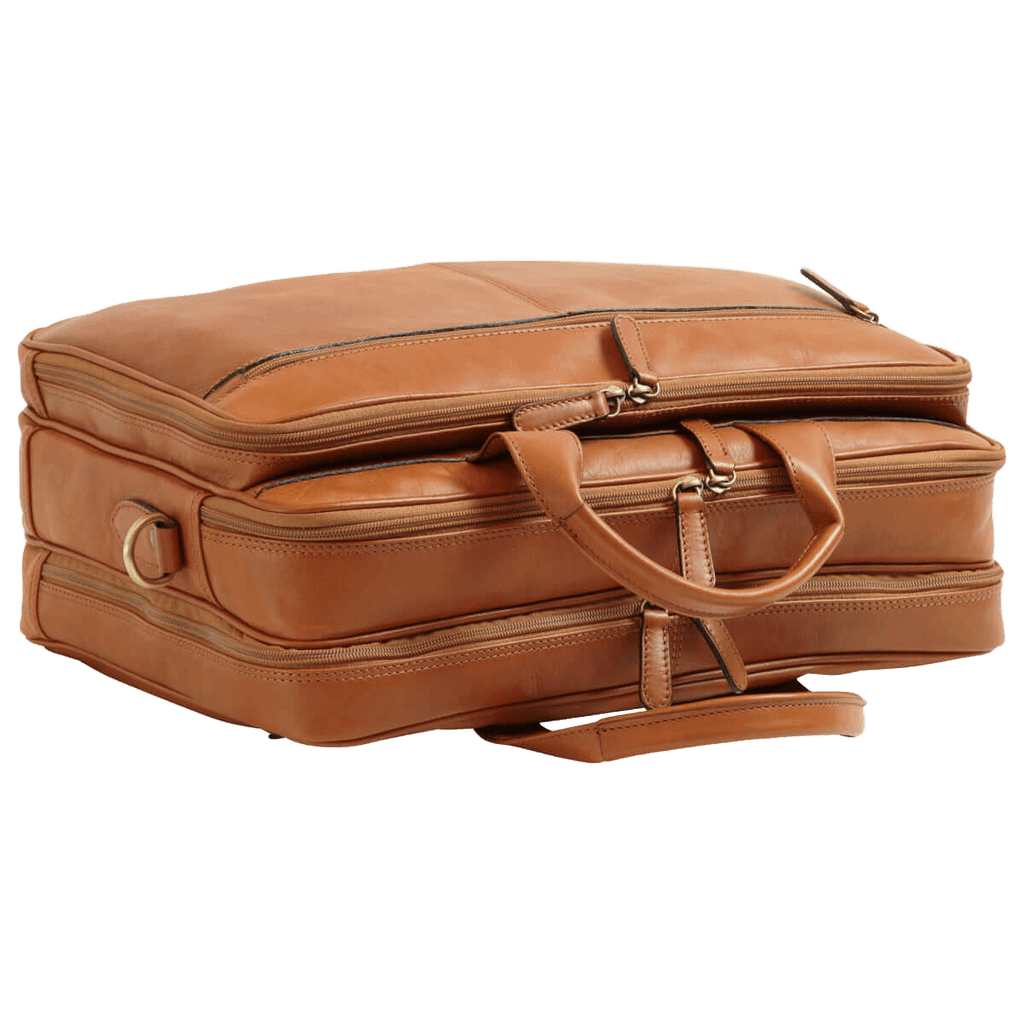 Borsa in pelle marrone con maniglia laterale e dettagli fibbia