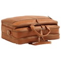 Borsa in pelle marrone con maniglia laterale e dettagli fibbia
