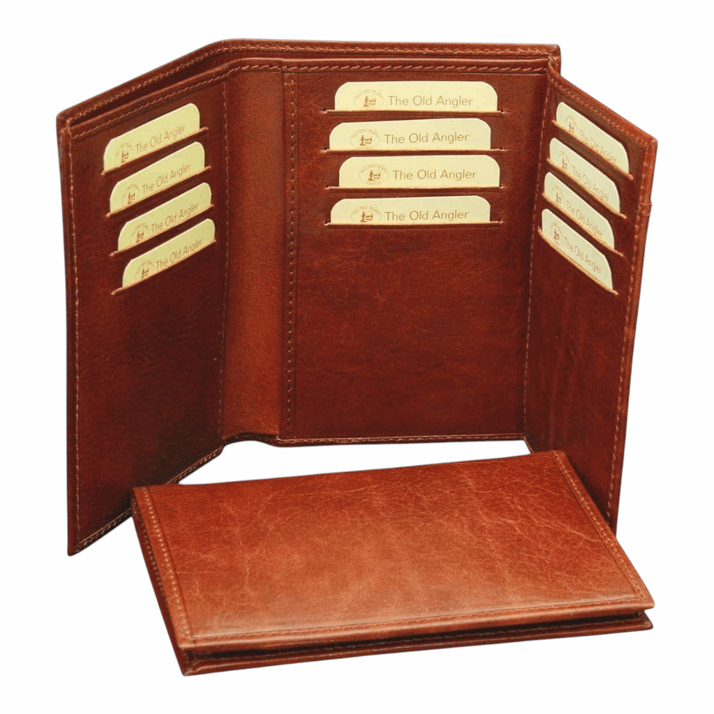 Portafoglio in pelle marrone con tasche carte multiple e chiusura