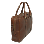 Cartella due manici in pelle castagna Old Angler con tasca laterale con zip
