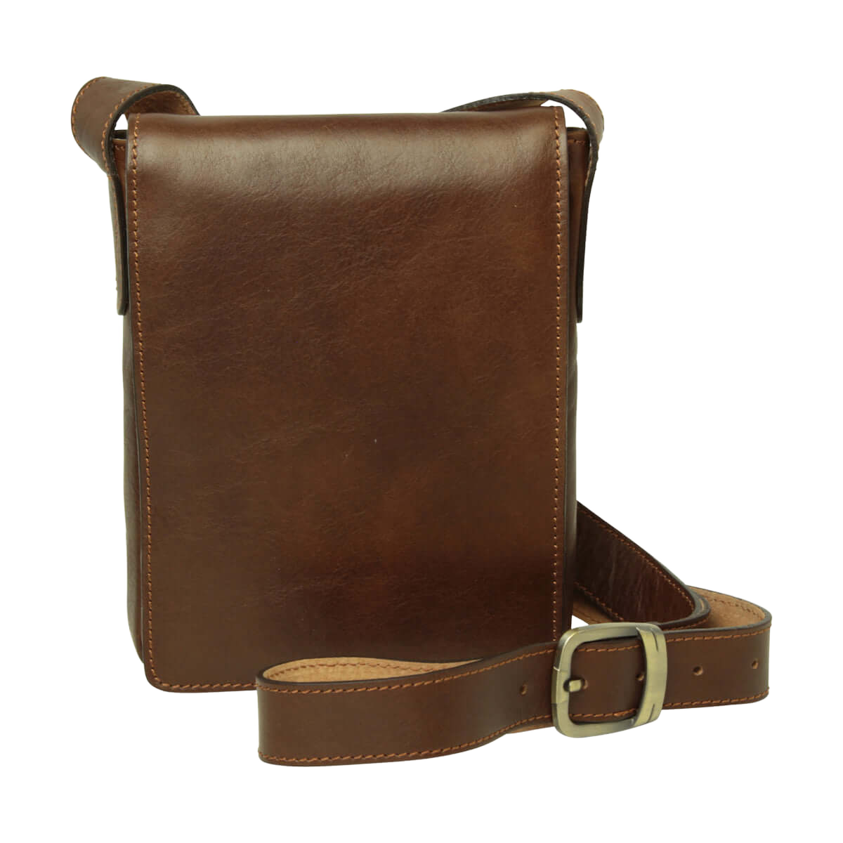 Borsa a tracolla in pelle castagna Old Angler con tracolla e fibbia