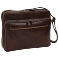 Borsa messenger in pelle marrone scuro grande con due zip e tracolla