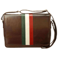 Borsa messenger in pelle marrone con tracolla e fascia tricolore su pattina