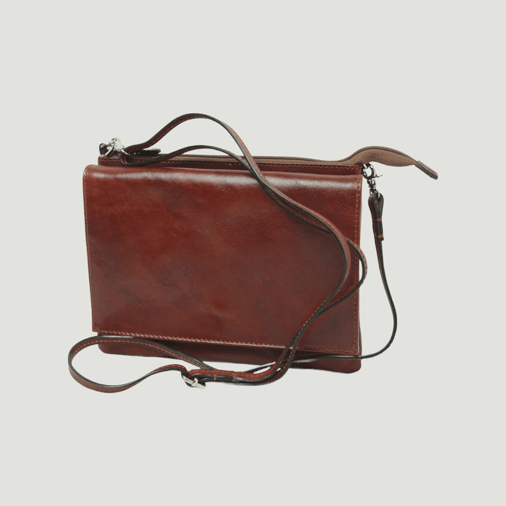 Borsa a tracolla in pelle marrone Old Angler, piccola, con tracolla regolabile