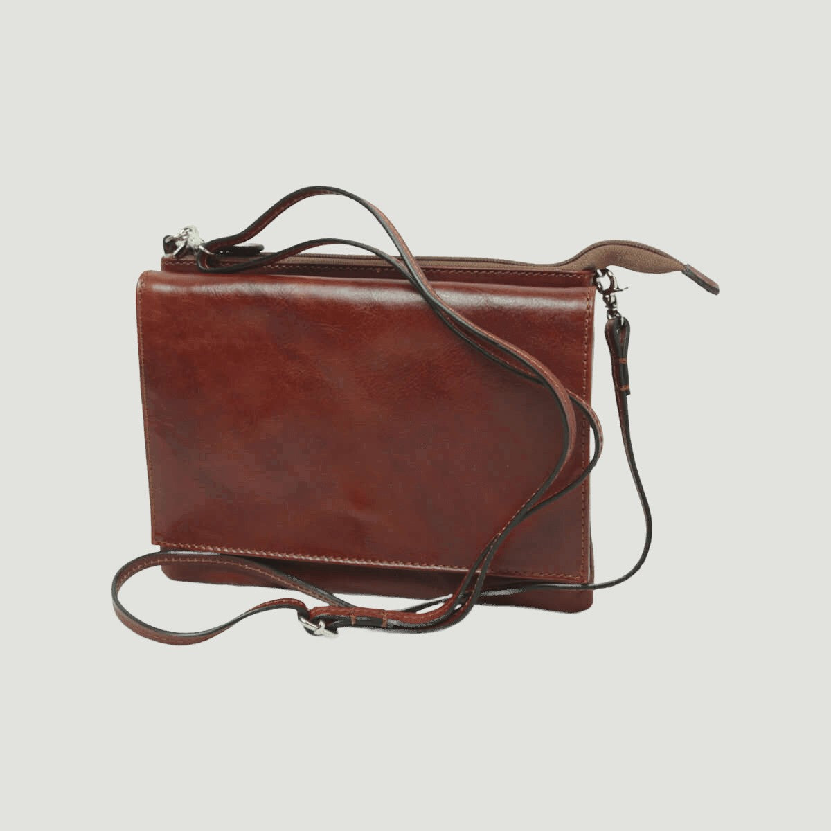 Borsa a tracolla in pelle marrone Old Angler, piccola, con tracolla regolabile