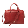 Borsa in pelle rossa con due manici e tracolla, fibbia in metallo e zip