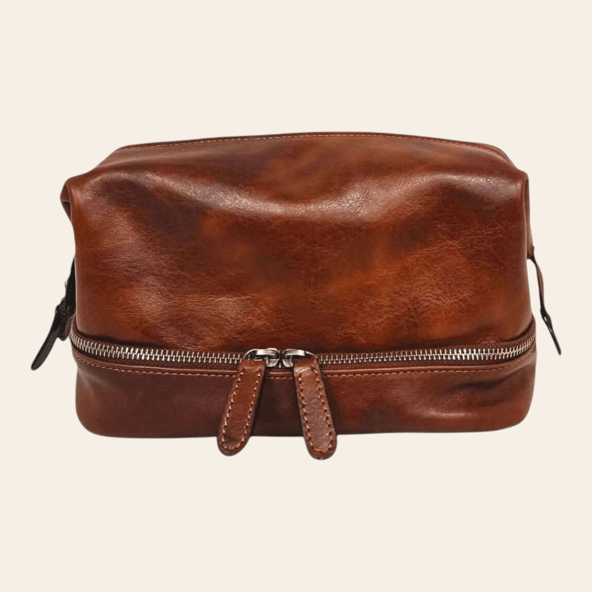 Astuccio beauty marrone con zip e tiranti cordino
