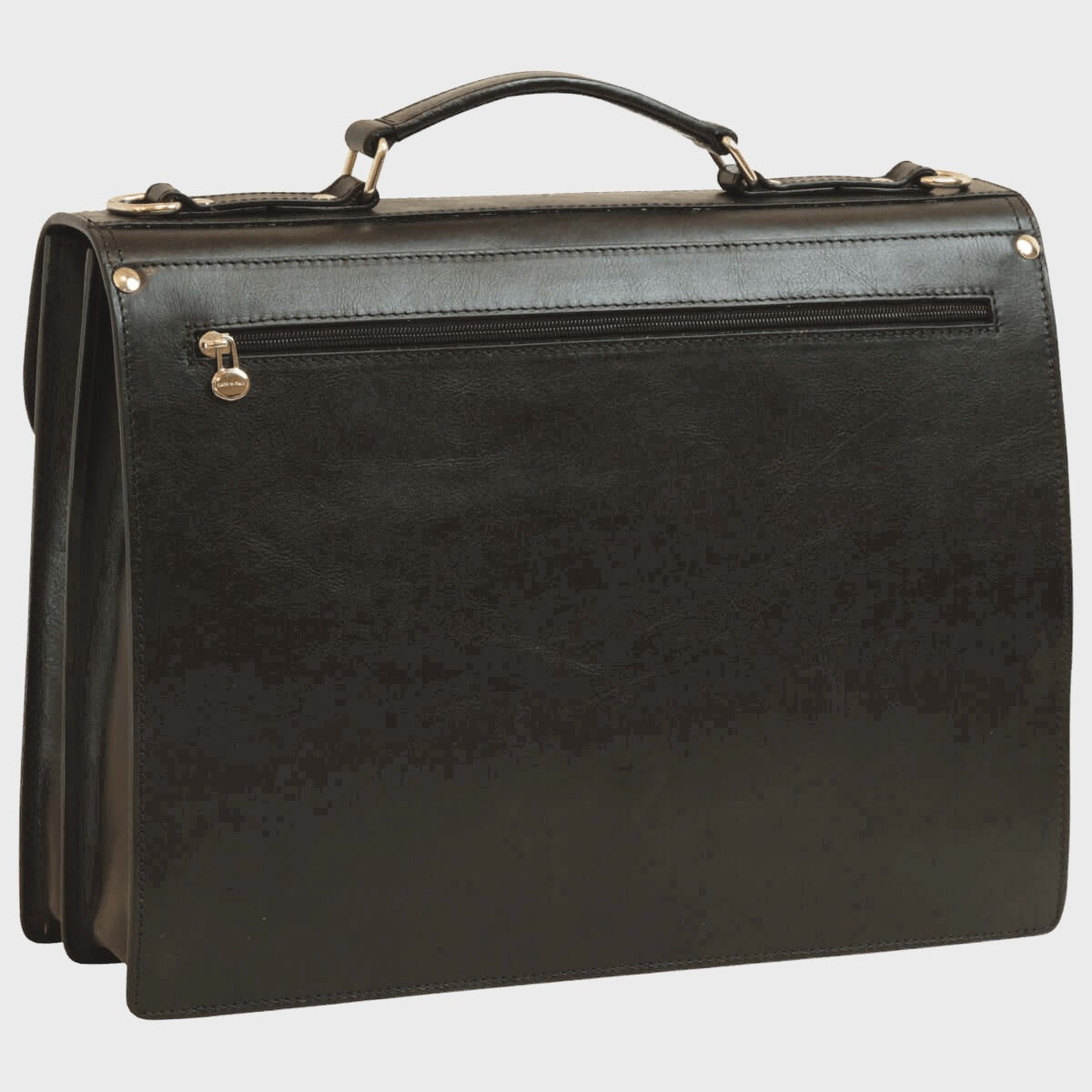 Cartella in pelle nera Old Angler con maniglia superiore e tasca frontale con zip