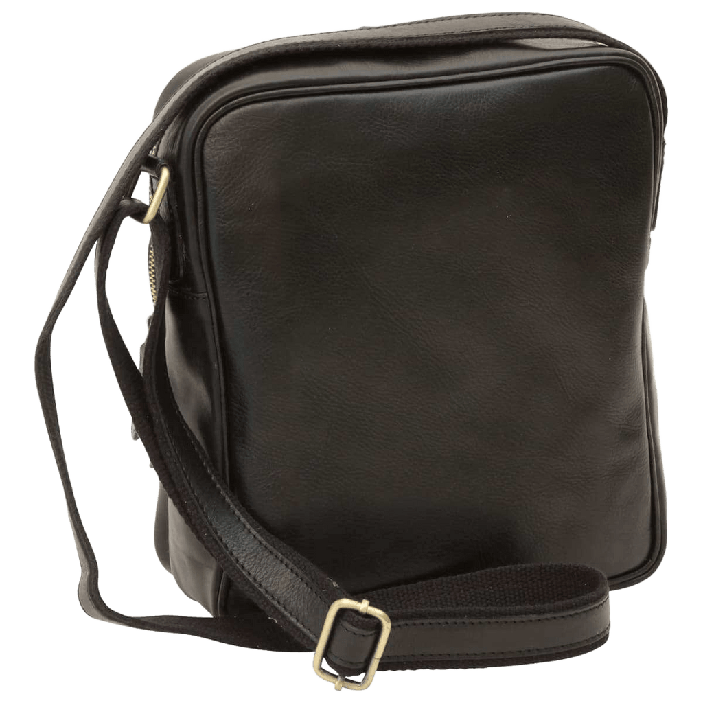 Borsa messenger in pelle nera piccola con chiusura zip e tracolla