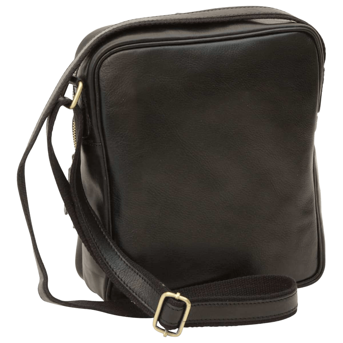 Borsa messenger in pelle nera piccola con chiusura zip e tracolla