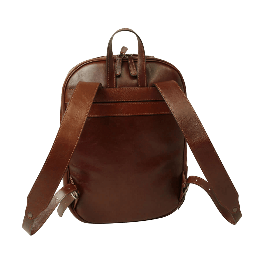 Zaino in pelle marrone con tasca frontale con zip e doppie cinghie