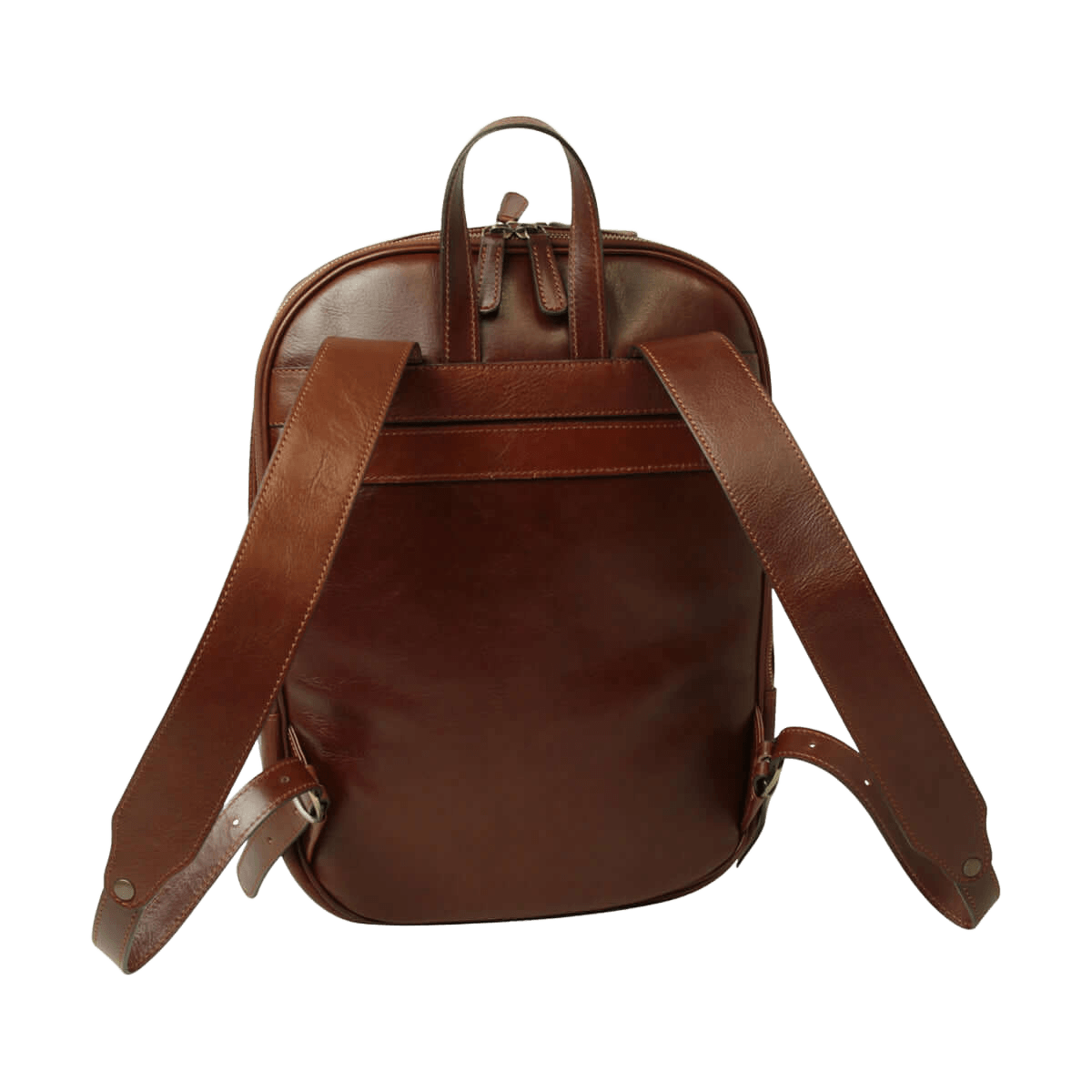 Zaino in pelle marrone con tasca frontale con zip e doppie cinghie