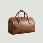 Borsa da viaggio in pelle castagna con manici doppi e fibbie metalliche