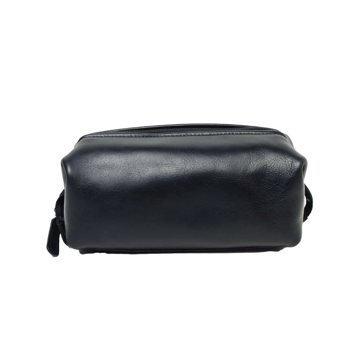 Beauty case in pelle nero chiuso con zip lungo bordo superiore