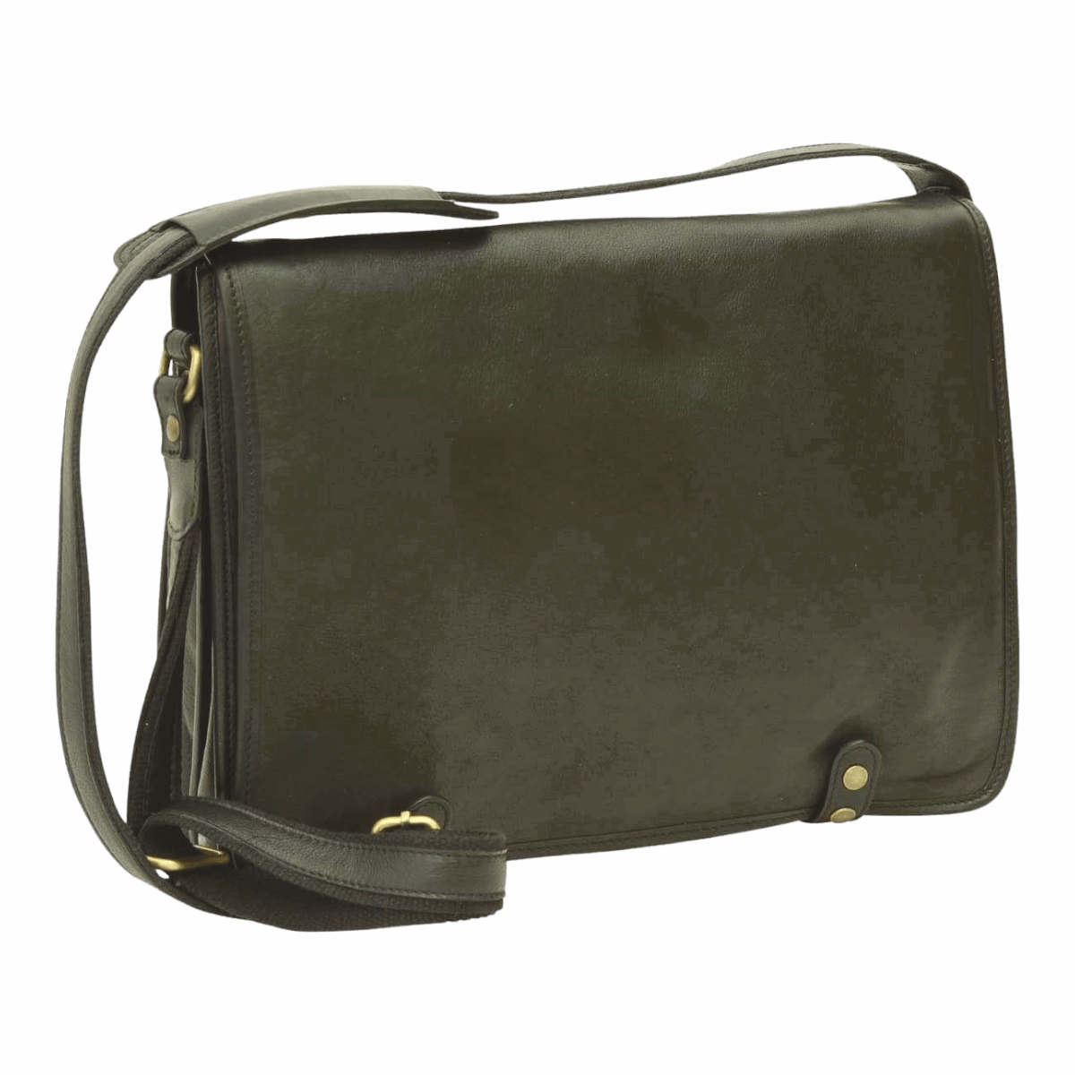 Borsa messenger in vitello nappato scura con tracolla e patta frontale