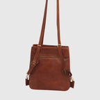 Zaino in pelle marrone con zip frontale e spallacci regolabili