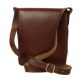 Borsa in pelle marrone per I-Pad con tracolla e chiusura a pattina