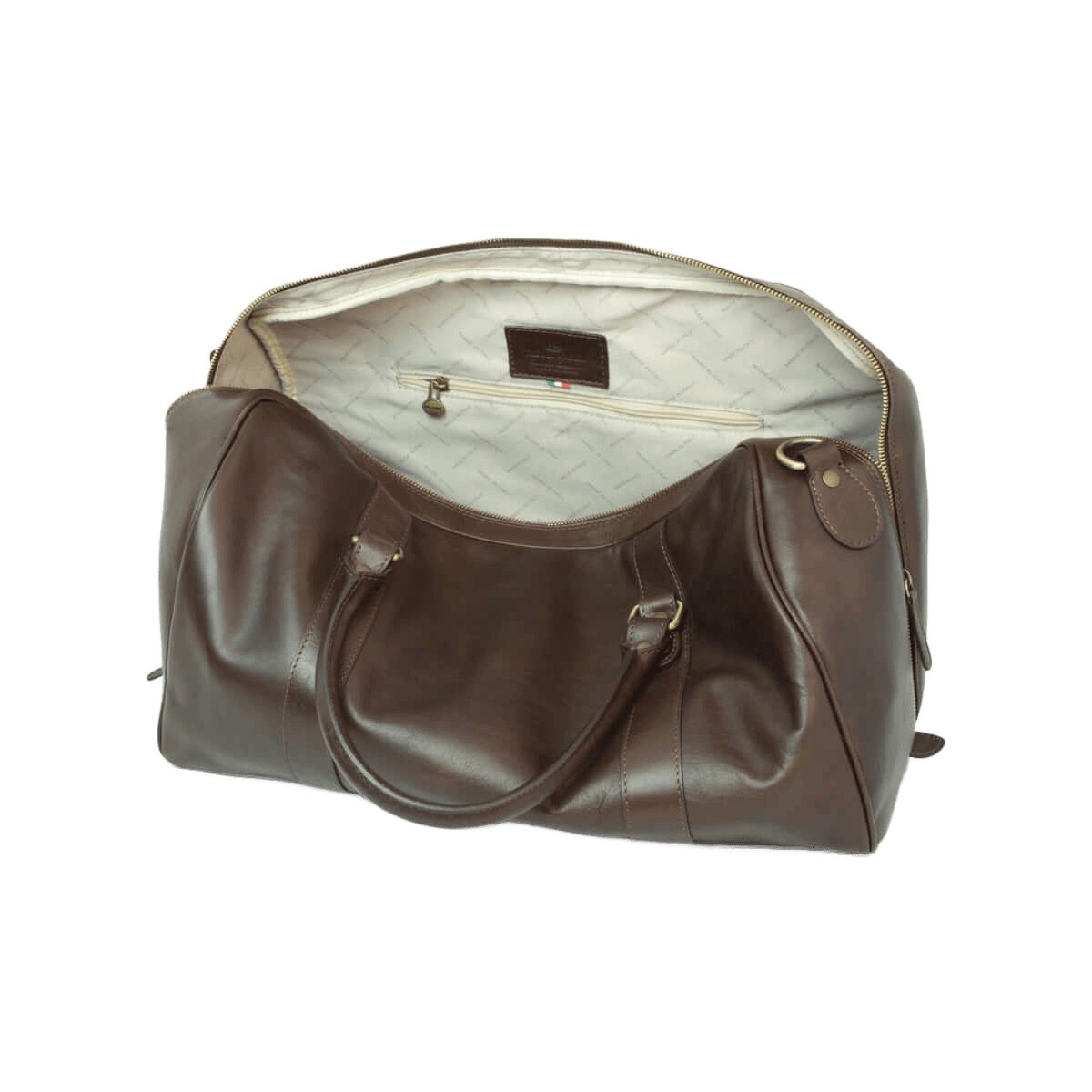 Borsone da viaggio medio in pelle marrone scuro con zip e tracolla removibile
