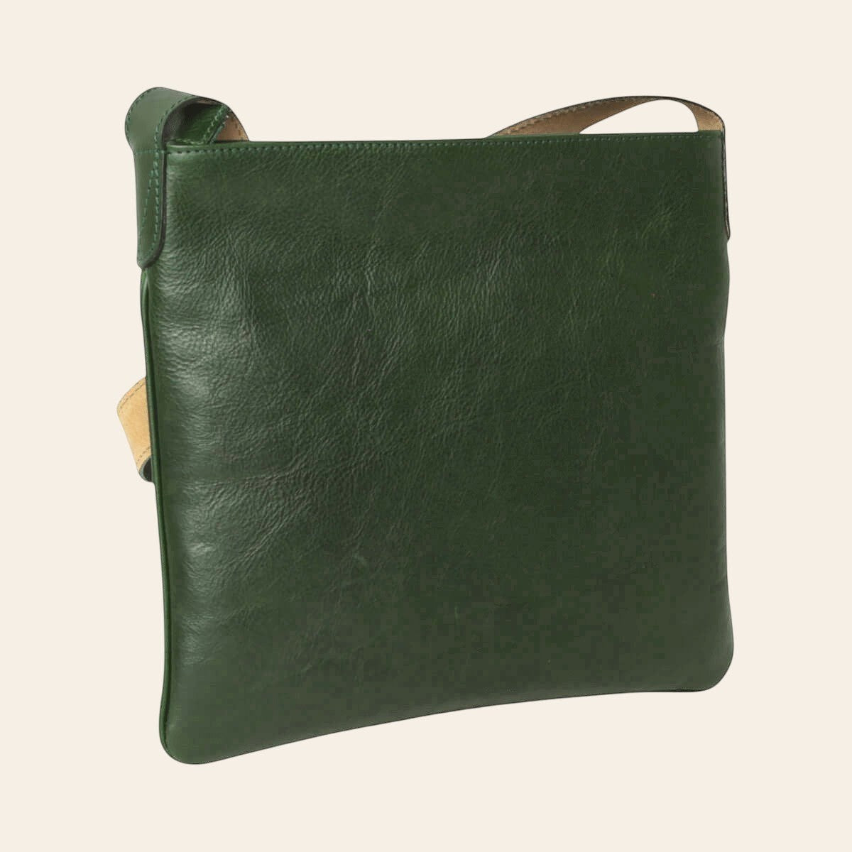 Borsa a tracolla grande in pelle verde, profilo liscio, tracolla con fibbia