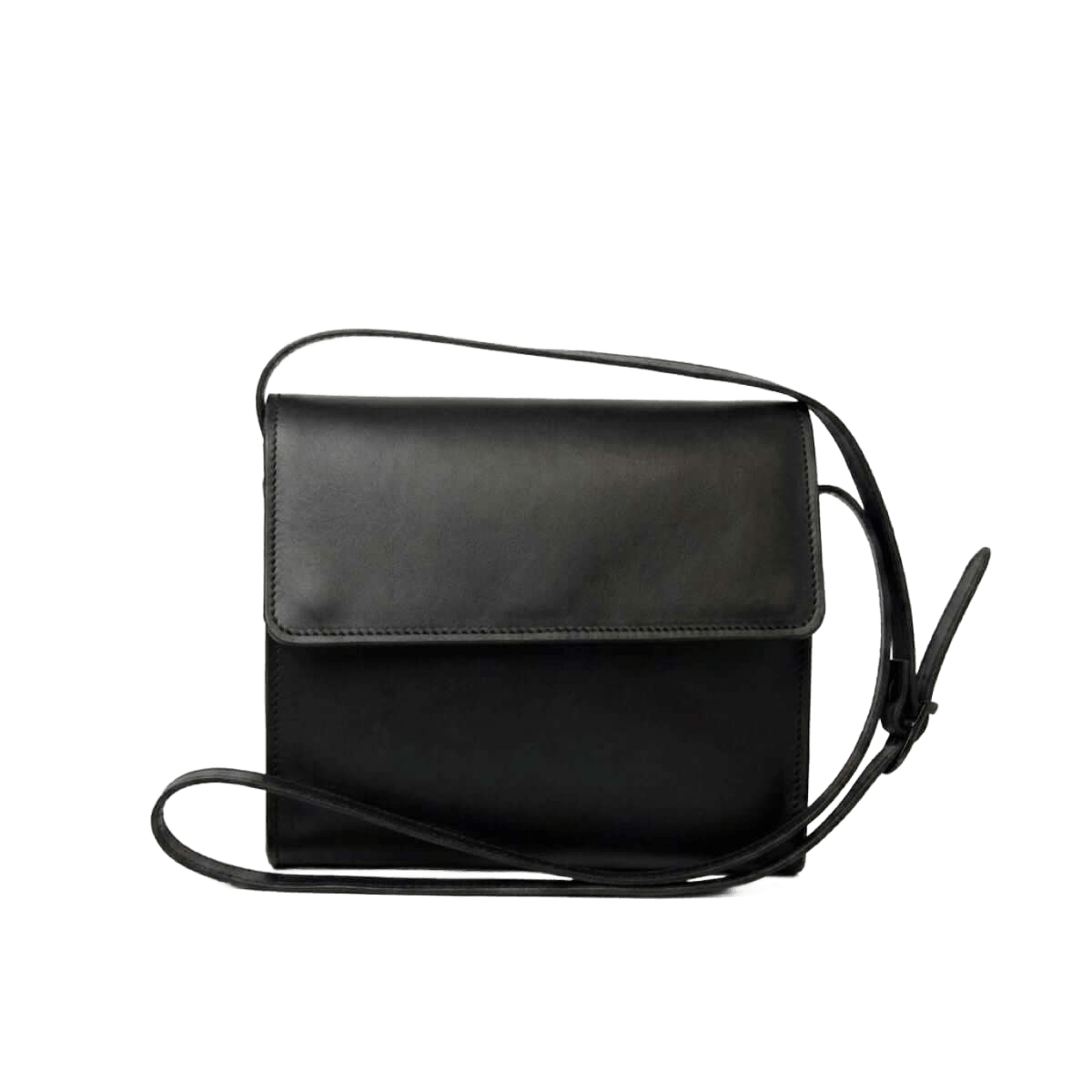 Borsa a tracolla nera in pelle con pattina e tracolla