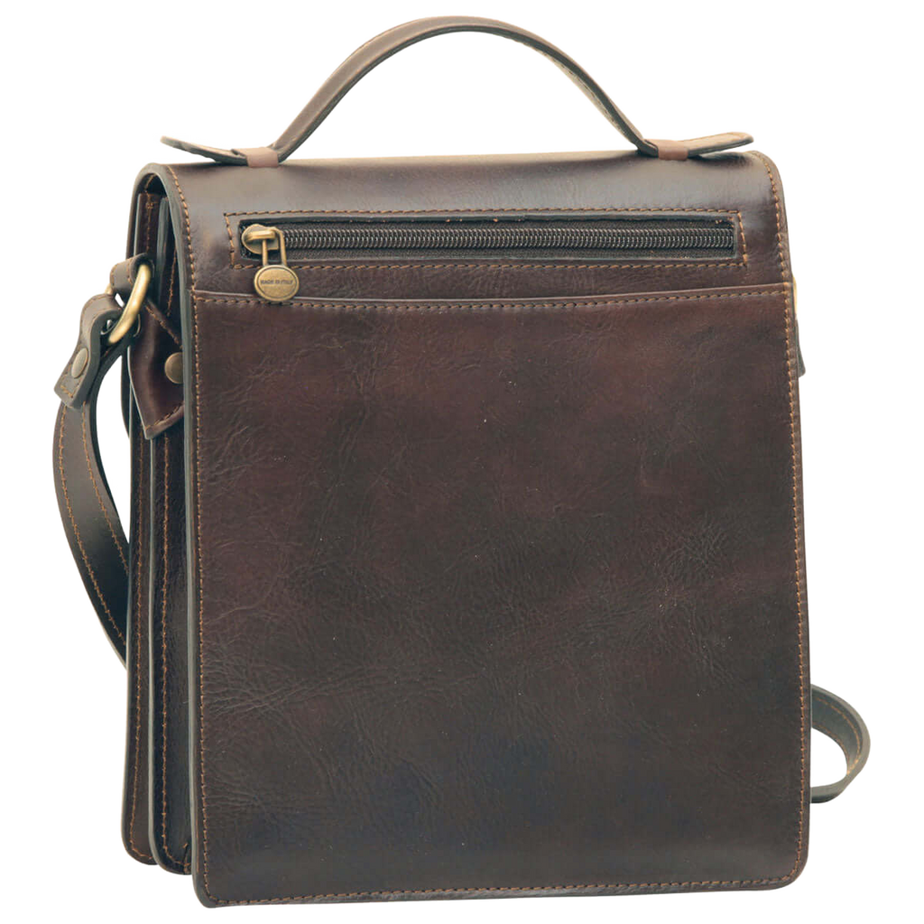 Vetrina Fiorentina -Borsa a tracolla marrone da uomo in pelle artigianale. Marrone Scuro-